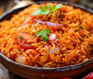 ai generated aromatic malian jollof rice served in a traditional clay pot photo